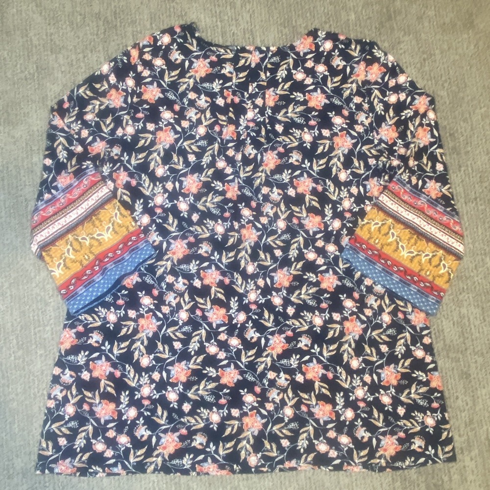 J Jill Womens M Weaver Collection Floral Flare Sleeve Tunic Top Multicolor Boho - Picture 7 of 8